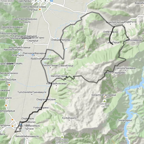 Map miniature of "Ride through Historic Villages" cycling inspiration in Severna Makedonija, Macedonia. Generated by Tarmacs.app cycling route planner