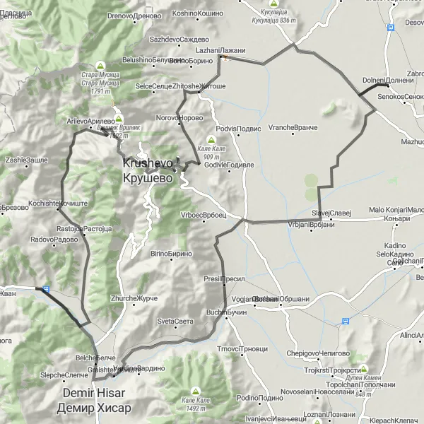 Map miniature of "Rakitnica Challenge" cycling inspiration in Severna Makedonija, Macedonia. Generated by Tarmacs.app cycling route planner