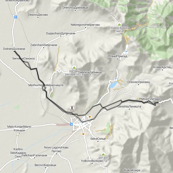 Map miniature of "Prilep Loop" cycling inspiration in Severna Makedonija, Macedonia. Generated by Tarmacs.app cycling route planner