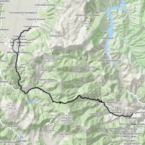 Map miniature of "Forino to Lakavica Road Cycling Route" cycling inspiration in Severna Makedonija, Macedonia. Generated by Tarmacs.app cycling route planner