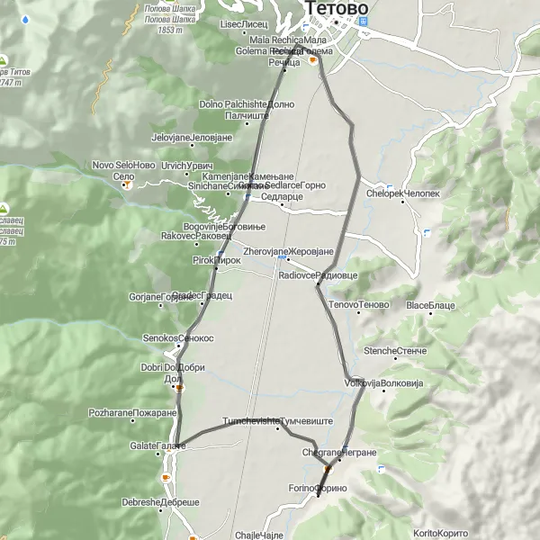 Map miniature of "Hidden Gems" cycling inspiration in Severna Makedonija, Macedonia. Generated by Tarmacs.app cycling route planner