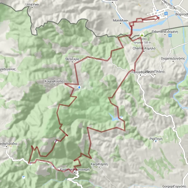 Map miniature of "Gevgelija to Kastaneri Gravel Loop" cycling inspiration in Severna Makedonija, Macedonia. Generated by Tarmacs.app cycling route planner