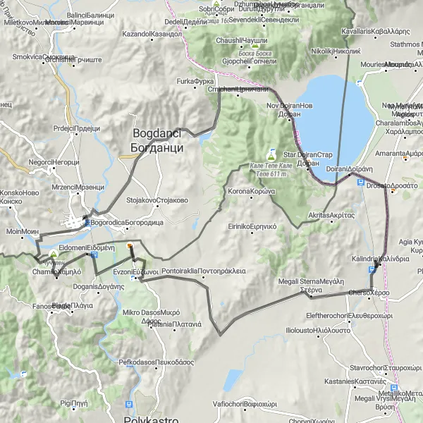 Map miniature of "Gevgelija to Ειδομένη Road Route" cycling inspiration in Severna Makedonija, Macedonia. Generated by Tarmacs.app cycling route planner