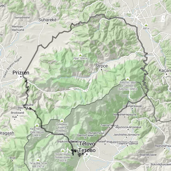 Map miniature of "Shipkovica-Gajre Epic Ride" cycling inspiration in Severna Makedonija, Macedonia. Generated by Tarmacs.app cycling route planner