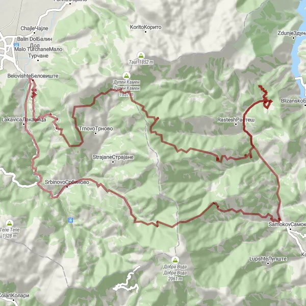 Map miniature of "Kunovo Loop" cycling inspiration in Severna Makedonija, Macedonia. Generated by Tarmacs.app cycling route planner