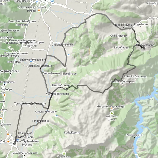 Map miniature of "Gostivar to Gostivar Full Loop" cycling inspiration in Severna Makedonija, Macedonia. Generated by Tarmacs.app cycling route planner