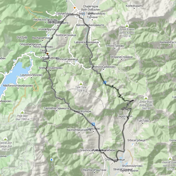 Map miniature of "The Gostivar Loop" cycling inspiration in Severna Makedonija, Macedonia. Generated by Tarmacs.app cycling route planner