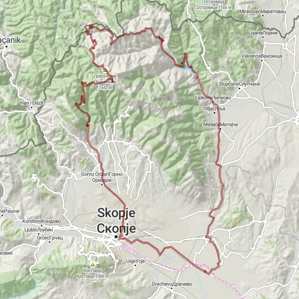 Map miniature of "Gravel Adventure in National Parks" cycling inspiration in Severna Makedonija, Macedonia. Generated by Tarmacs.app cycling route planner