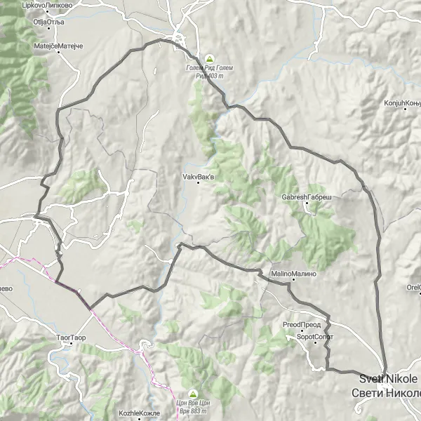 Map miniature of "Explore the Countryside of Skopje" cycling inspiration in Severna Makedonija, Macedonia. Generated by Tarmacs.app cycling route planner