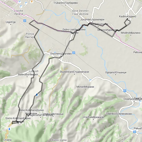 Map miniature of "Gorno Lisiche Loop" cycling inspiration in Severna Makedonija, Macedonia. Generated by Tarmacs.app cycling route planner