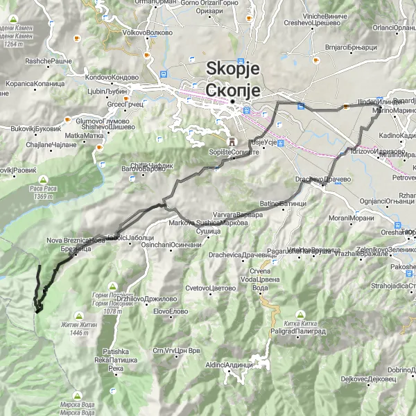 Map miniature of "Ilinden Road Discovery" cycling inspiration in Severna Makedonija, Macedonia. Generated by Tarmacs.app cycling route planner