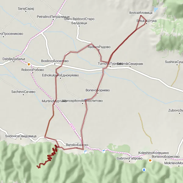 Map miniature of "Thrilling Gravel Cycling Route from Ilovica to Shtuka" cycling inspiration in Severna Makedonija, Macedonia. Generated by Tarmacs.app cycling route planner