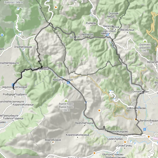 Map miniature of "Jegunovce Loop" cycling inspiration in Severna Makedonija, Macedonia. Generated by Tarmacs.app cycling route planner