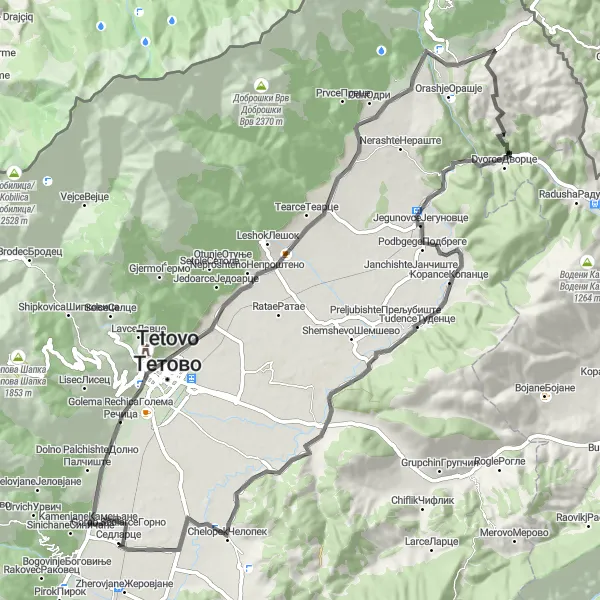 Map miniature of "Extended Kamenjane Loop - Road Cycling" cycling inspiration in Severna Makedonija, Macedonia. Generated by Tarmacs.app cycling route planner