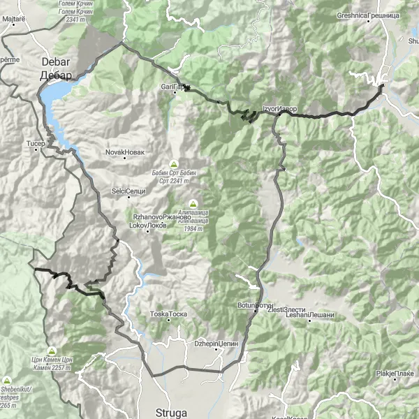 Map miniature of "Kichevo Mountain Challenge" cycling inspiration in Severna Makedonija, Macedonia. Generated by Tarmacs.app cycling route planner