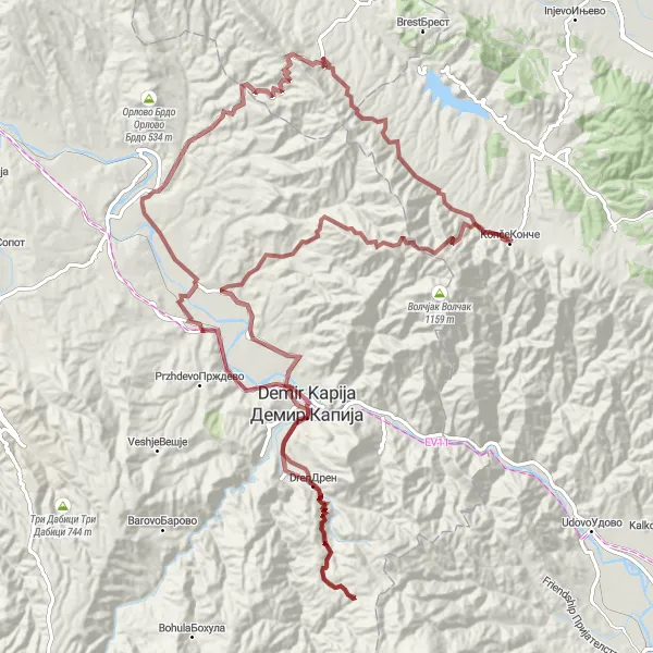 Map miniature of "The Macedonian Gravel Adventure" cycling inspiration in Severna Makedonija, Macedonia. Generated by Tarmacs.app cycling route planner