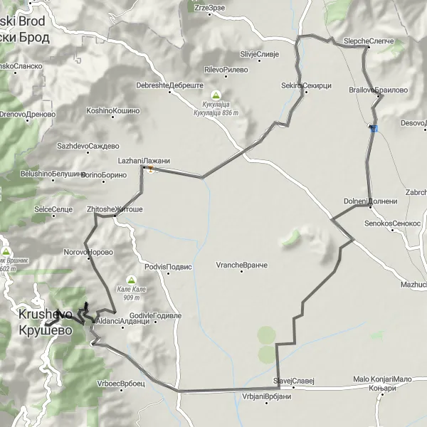 Map miniature of "Krusevo Hill Challenge" cycling inspiration in Severna Makedonija, Macedonia. Generated by Tarmacs.app cycling route planner