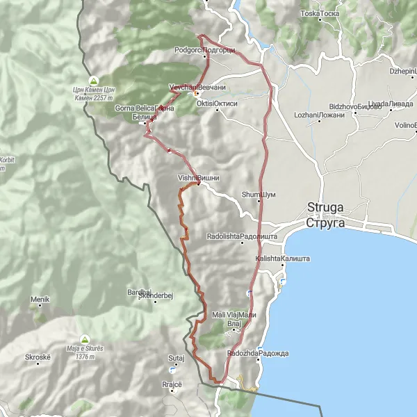 Map miniature of "Labunista Gravel Adventure" cycling inspiration in Severna Makedonija, Macedonia. Generated by Tarmacs.app cycling route planner