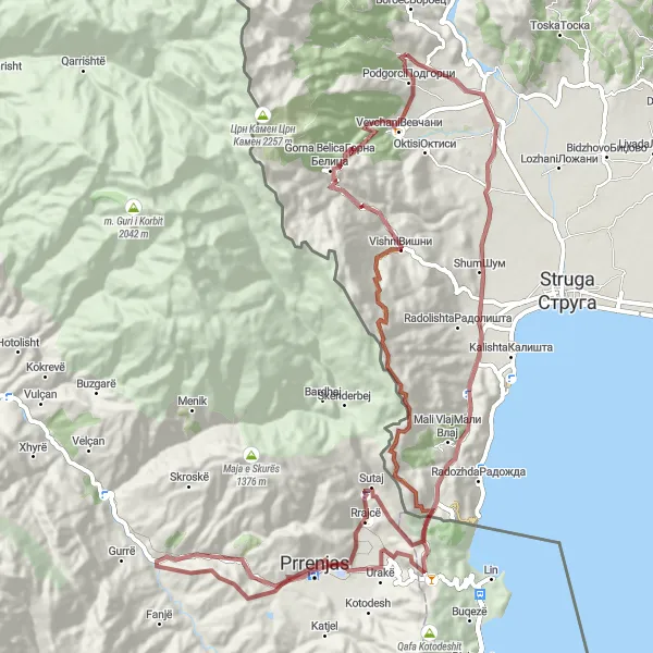 Map miniature of "Labunista Gravel Adventure Extended" cycling inspiration in Severna Makedonija, Macedonia. Generated by Tarmacs.app cycling route planner