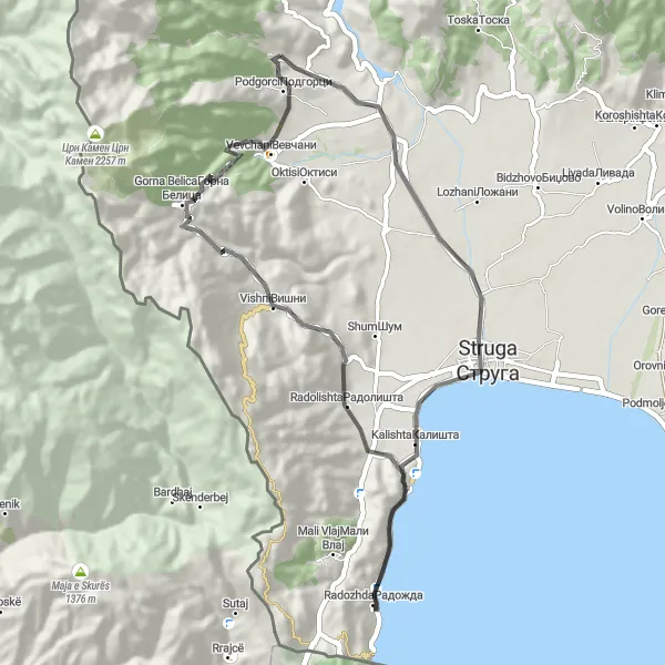 Map miniature of "Labunista and Struga Loop" cycling inspiration in Severna Makedonija, Macedonia. Generated by Tarmacs.app cycling route planner