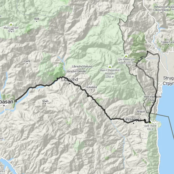 Map miniature of "Challenging Adventure: Labunista to Librazhd Cycling Route" cycling inspiration in Severna Makedonija, Macedonia. Generated by Tarmacs.app cycling route planner