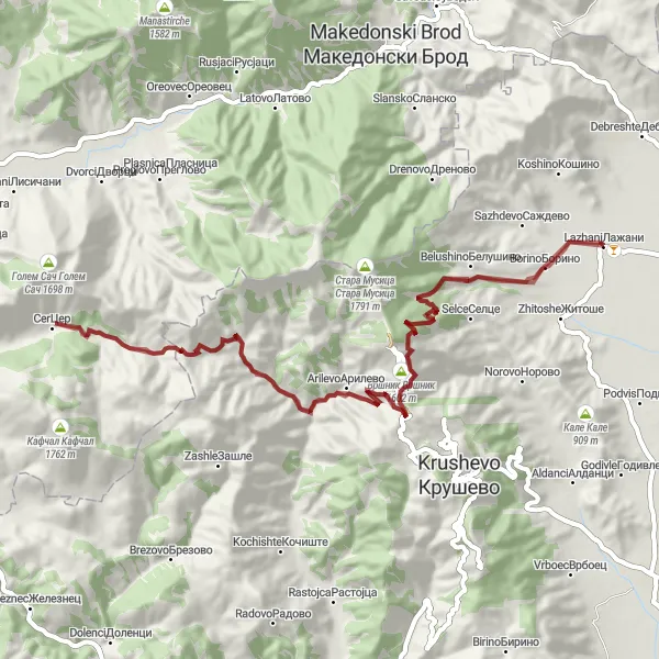 Map miniature of "Gravel Adventure: Mountains and Valleys" cycling inspiration in Severna Makedonija, Macedonia. Generated by Tarmacs.app cycling route planner