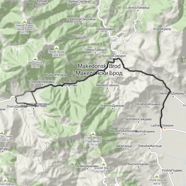 Map miniature of "Barbaras and Plasnica Loop" cycling inspiration in Severna Makedonija, Macedonia. Generated by Tarmacs.app cycling route planner
