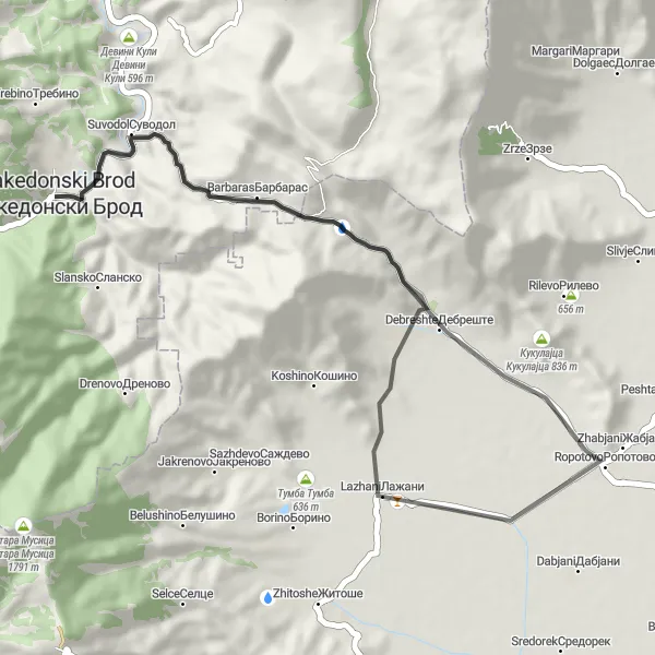 Map miniature of "The Scenic Villages Loop" cycling inspiration in Severna Makedonija, Macedonia. Generated by Tarmacs.app cycling route planner