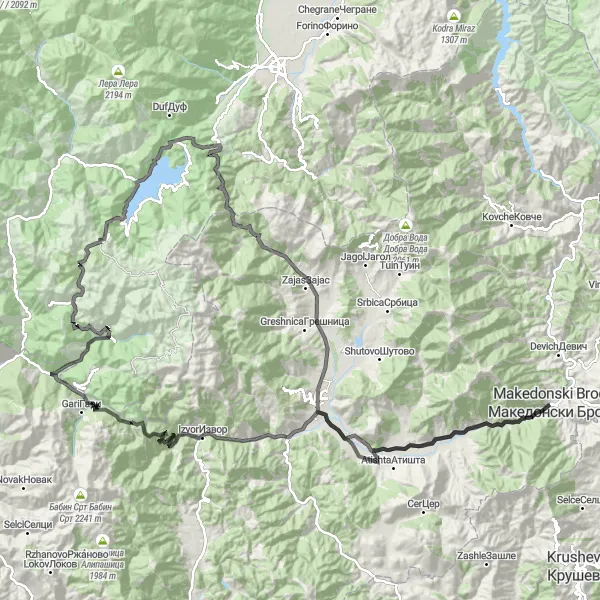 Map miniature of "The Majestic Canyon Ride" cycling inspiration in Severna Makedonija, Macedonia. Generated by Tarmacs.app cycling route planner