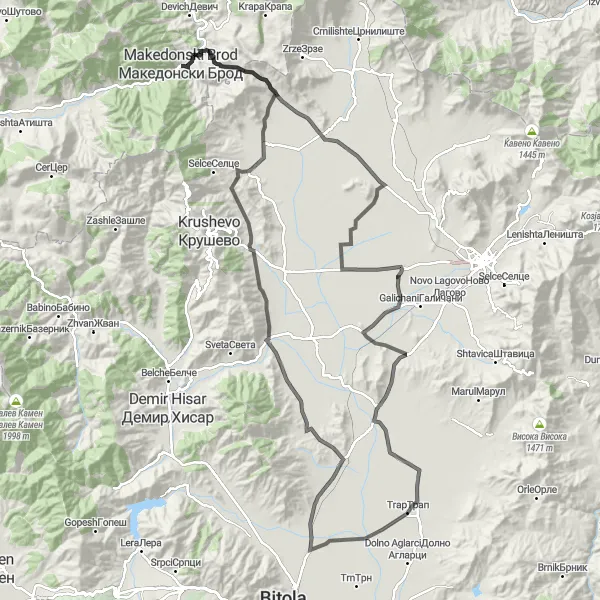 Map miniature of "Debreshte Hill Challenge" cycling inspiration in Severna Makedonija, Macedonia. Generated by Tarmacs.app cycling route planner