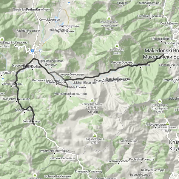 Map miniature of "The Macedonian Brooks Circuit" cycling inspiration in Severna Makedonija, Macedonia. Generated by Tarmacs.app cycling route planner