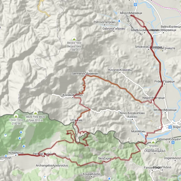 Map miniature of "The Serpentine Trail" cycling inspiration in Severna Makedonija, Macedonia. Generated by Tarmacs.app cycling route planner
