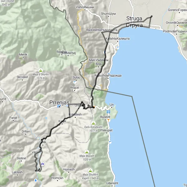 Map miniature of "Struga and the Illiric's Kings Tombs" cycling inspiration in Severna Makedonija, Macedonia. Generated by Tarmacs.app cycling route planner