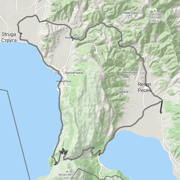 Map miniature of "Ohrid Explorer" cycling inspiration in Severna Makedonija, Macedonia. Generated by Tarmacs.app cycling route planner