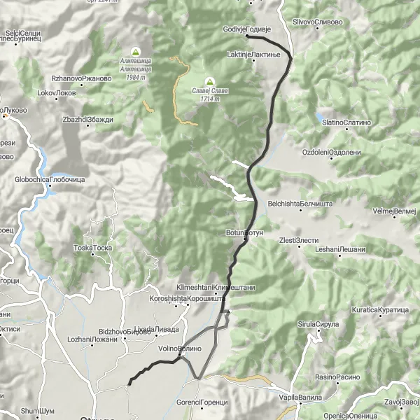 Map miniature of "Volino Adventure" cycling inspiration in Severna Makedonija, Macedonia. Generated by Tarmacs.app cycling route planner