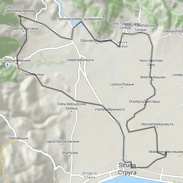 Map miniature of "Misleshevo Explorer" cycling inspiration in Severna Makedonija, Macedonia. Generated by Tarmacs.app cycling route planner