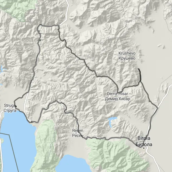 Map miniature of "The Ultimate Road Cycling Challenge: Volino to Bazilika "Sveti Erazmo"" cycling inspiration in Severna Makedonija, Macedonia. Generated by Tarmacs.app cycling route planner