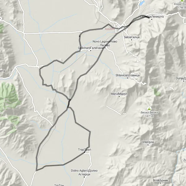 Map miniature of "Scenic Countryside Ride" cycling inspiration in Severna Makedonija, Macedonia. Generated by Tarmacs.app cycling route planner