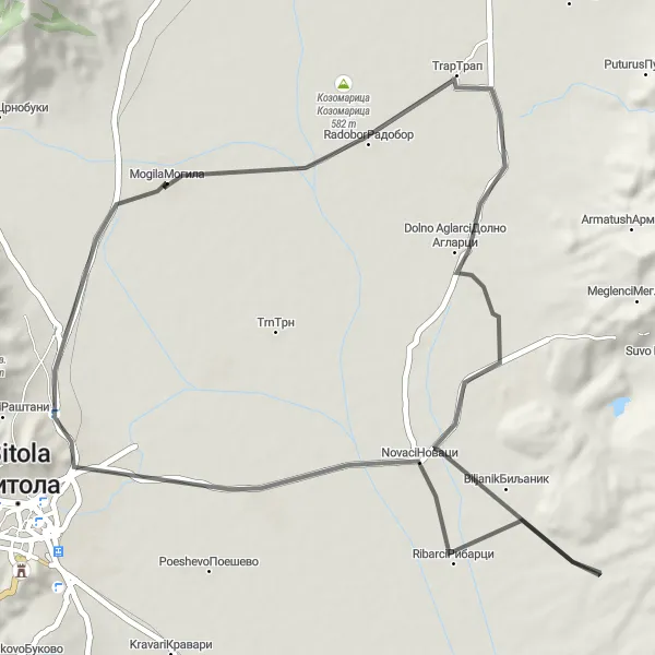 Map miniature of "Budakovo Adventure Loop" cycling inspiration in Severna Makedonija, Macedonia. Generated by Tarmacs.app cycling route planner