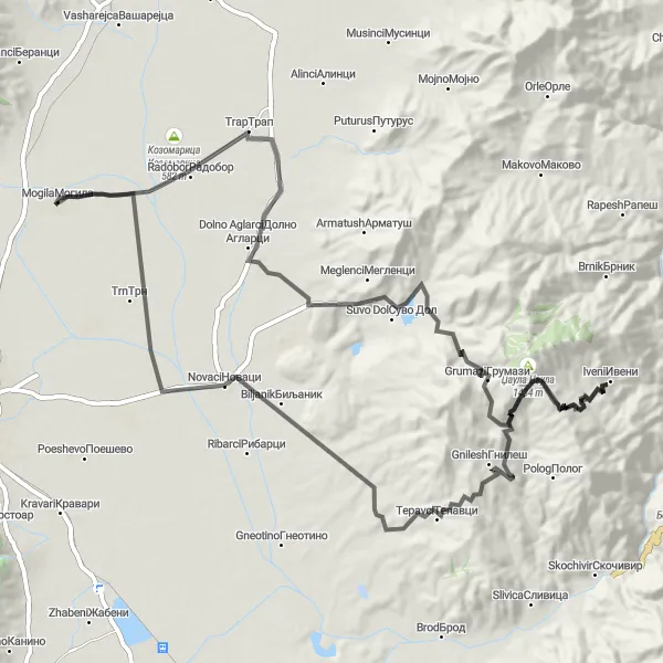 Map miniature of "Challenging Climb - Grumazi Loop" cycling inspiration in Severna Makedonija, Macedonia. Generated by Tarmacs.app cycling route planner