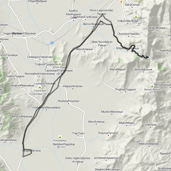 Map miniature of "Vasharejca Hill Challenge" cycling inspiration in Severna Makedonija, Macedonia. Generated by Tarmacs.app cycling route planner