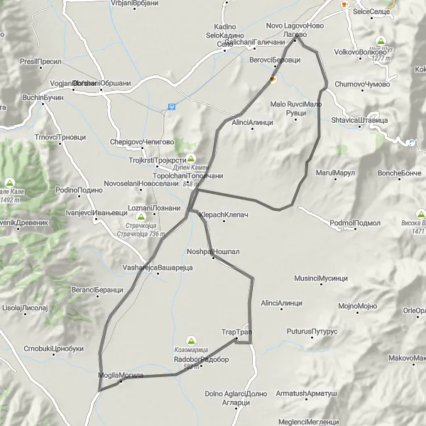 Map miniature of "Rural Splendor - Road Cycling Adventure" cycling inspiration in Severna Makedonija, Macedonia. Generated by Tarmacs.app cycling route planner