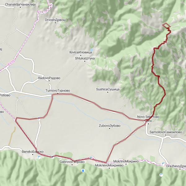 Map miniature of "The Gravel Adventure: Murtino to Koleshino Loop" cycling inspiration in Severna Makedonija, Macedonia. Generated by Tarmacs.app cycling route planner