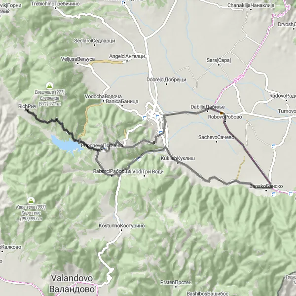 Map miniature of "Murtino - Kuklish Route" cycling inspiration in Severna Makedonija, Macedonia. Generated by Tarmacs.app cycling route planner