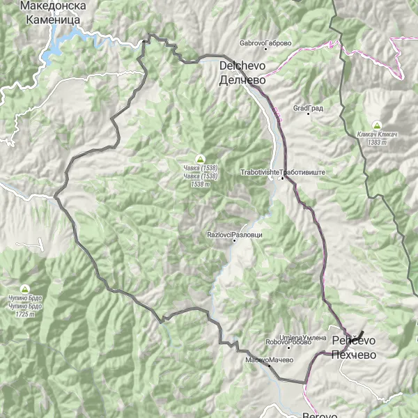 Map miniature of "Exploring Macedonian Landscapes" cycling inspiration in Severna Makedonija, Macedonia. Generated by Tarmacs.app cycling route planner