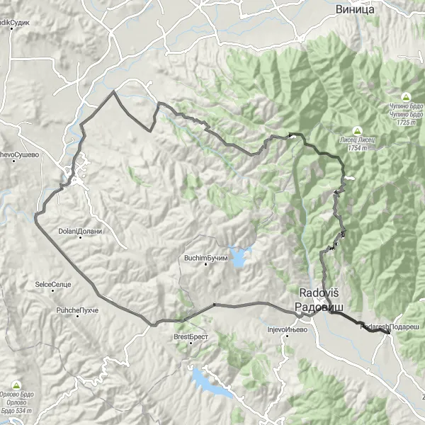 Map miniature of "Mountainous Adventures" cycling inspiration in Severna Makedonija, Macedonia. Generated by Tarmacs.app cycling route planner