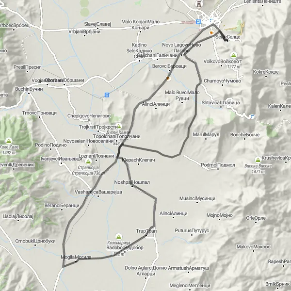 Map miniature of "Bear adventure" cycling inspiration in Severna Makedonija, Macedonia. Generated by Tarmacs.app cycling route planner