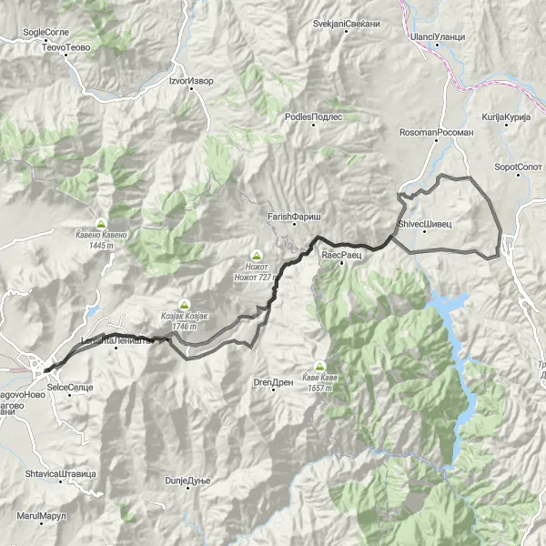 Map miniature of "Prilep to Charshija Loop" cycling inspiration in Severna Makedonija, Macedonia. Generated by Tarmacs.app cycling route planner