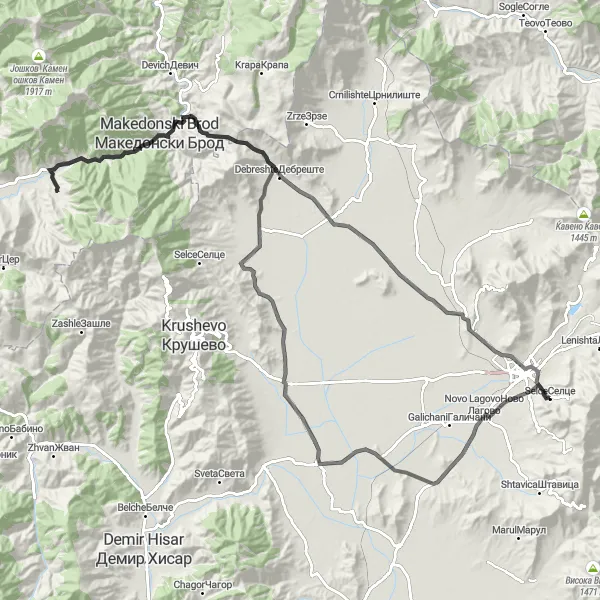 Map miniature of "Mountain challenge" cycling inspiration in Severna Makedonija, Macedonia. Generated by Tarmacs.app cycling route planner