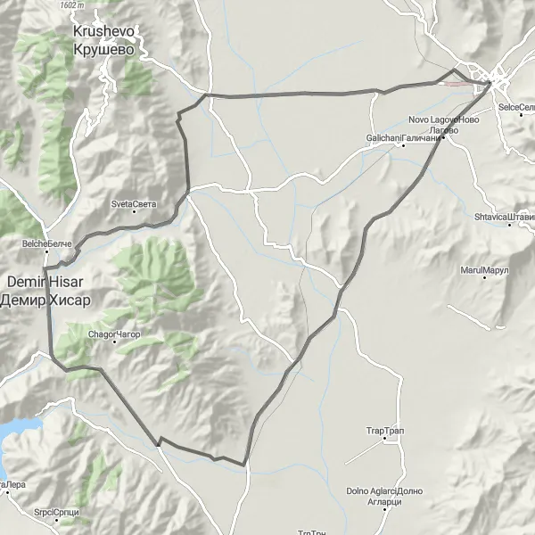 Map miniature of "Mountain adventure" cycling inspiration in Severna Makedonija, Macedonia. Generated by Tarmacs.app cycling route planner